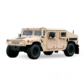 The Humvee H1 built for rugged terrain and unstoppable performance. - Dirt Legal This image shows a beige military-style Humvee H1 with a rugged armored design large off-road tires and a wide stance built for extreme durability and tough terrain.