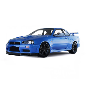 imported vehicle - Dirt Legal This image shows a blue Nissan Skyline GT-R R34 a legendary Japanese sports car known for its performance styling and racing heritage.