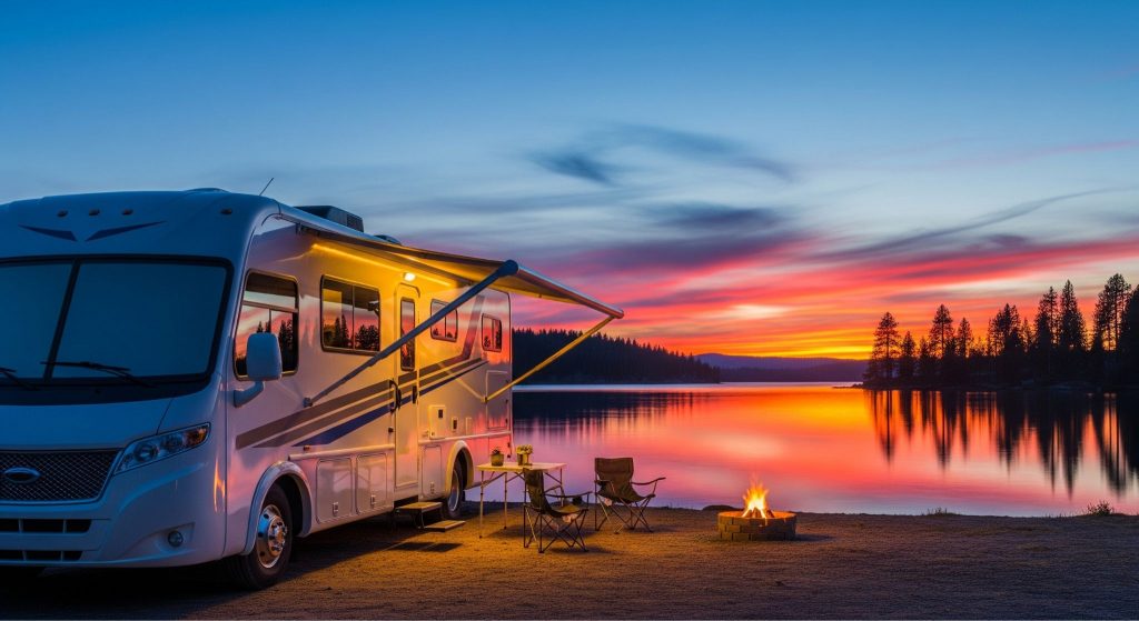 modern motorhome by the lakeside