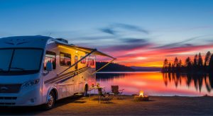 modern motorhome by the lakeside