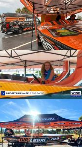 Dirt Legal Velocity Race Team at Englewood Waterfest 2025 - Dirt Legal Three-panel image displaying the Dirt Legal Velocity Factory Race Team presence. Top: Dirt Legal van and powerboat under a tent. Middle: WINK News reporter interviewing from inside the race boat. Bottom: Dirt Legal tent with powerboat #789 in full sun.