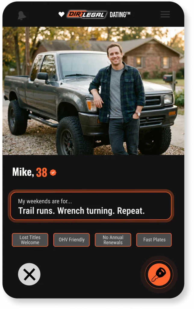 Profile photo of Mike, 38, leaning on a gray pickup truck in a suburban driveway, smiling.