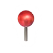 Red pushpin (thumbtack) with a silver metal pin against a white background.