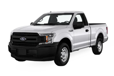 White Ford F-150 pickup truck, front three-quarter view on a white background.